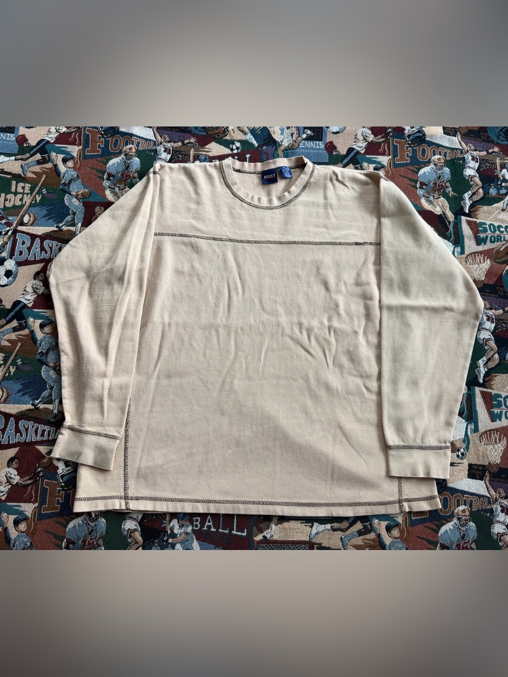 Vintage 90s Men’s Most 100% Cotton Beige Heavyweight Long Sleeve Shirt